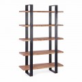 Homemotion Modern Steel Floor Bookcase with Wooden Shelves - Lanza