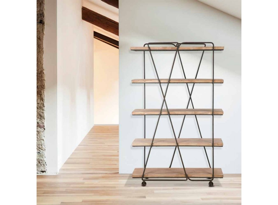 Modern Industrial Style Floor Bookcase in Wood and Iron - Soline Viadurini