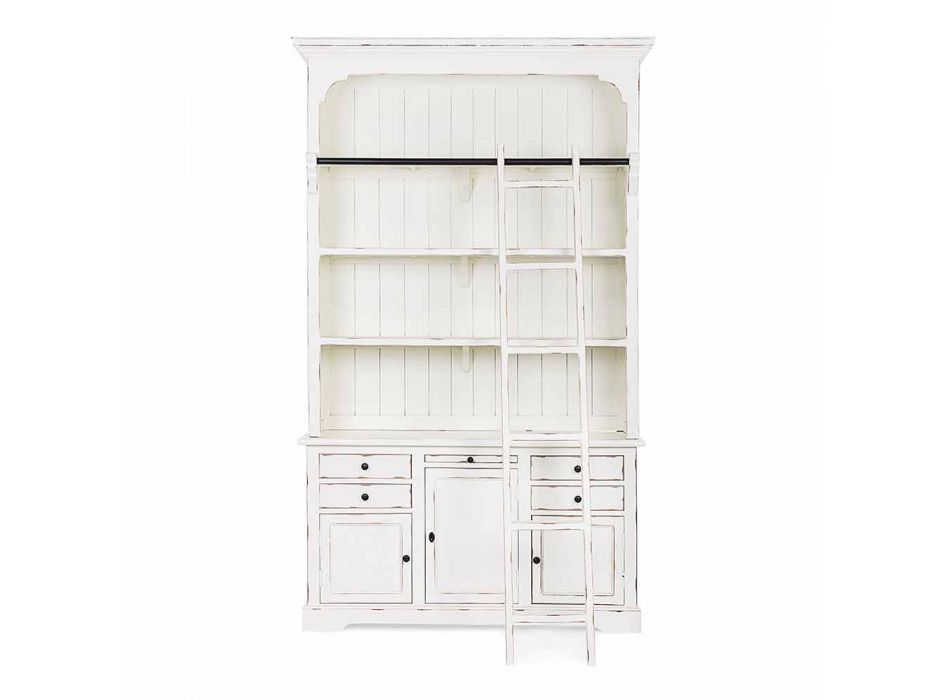 Classic Design Wooden Bookcase with Homemotion Decorative Ladder - Cedar Viadurini