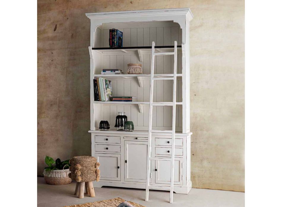 Classic Design Wooden Bookcase with Homemotion Decorative Ladder - Cedar Viadurini