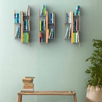 Zia Veronica wall-mounted design bookcase, solid wood handmade