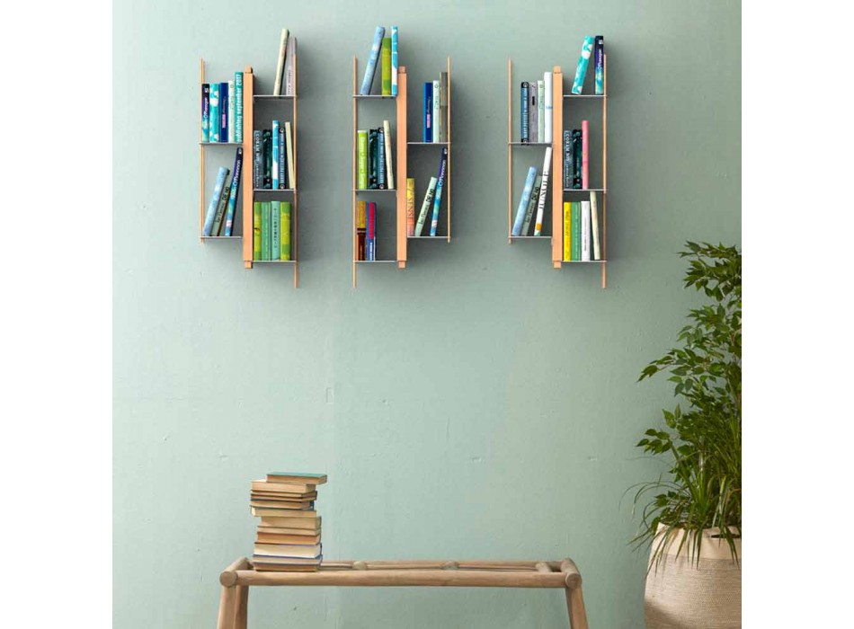 Zia Veronica wall-mounted design bookcase, solid wood handmade