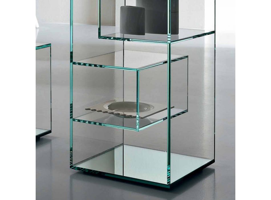 Freestanding Low Living Room Display Bookcase in Extra-clear Glass - Linzy Viadurini