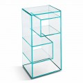 Freestanding Low Living Room Display Bookcase in Extra-clear Glass - Linzy