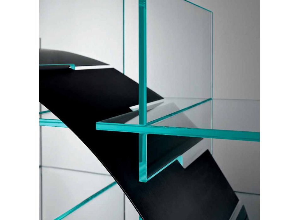 Freestanding Circle Bookcase in Extraclear Glass and Brushed Black - Marco Viadurini
