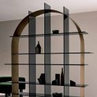 Freestanding Arched Bookcase in Smoked Glass and Brushed Bronze Design - Marco Viadurini