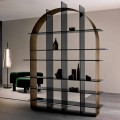Freestanding Arched Bookcase in Smoked Glass and Brushed Bronze Design - Marco