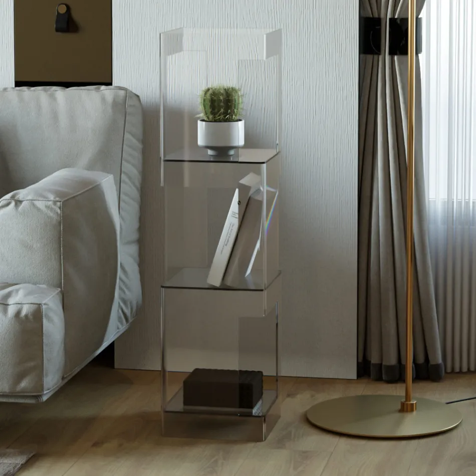 Freestanding Bookcase in Transparent or Smoked Acrylic Crystal - Icaria Viadurini