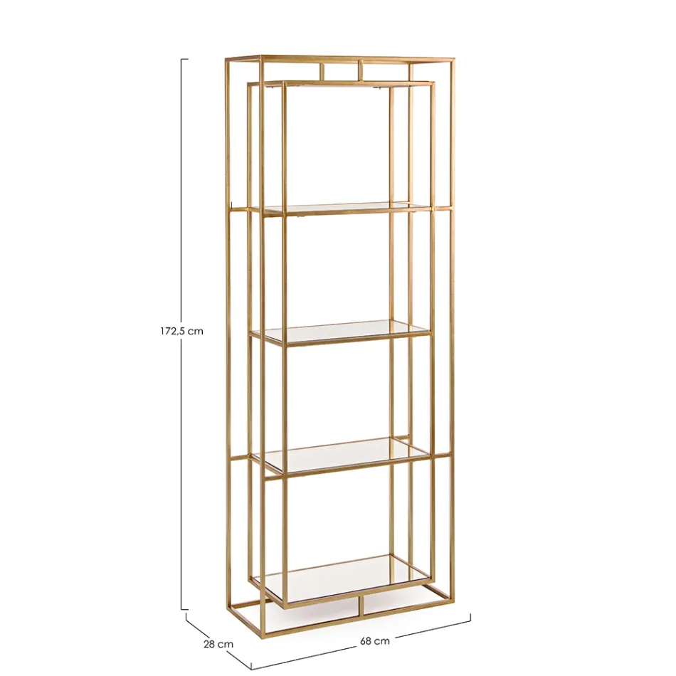 Freestanding Steel and Glass Shelves Bookcase Elegant Design - Noralea Viadurini
