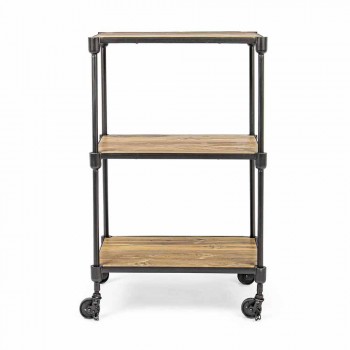 Bookcase in Painted Steel with Wheels and Shelves in Teak Homemotion - Fulvia