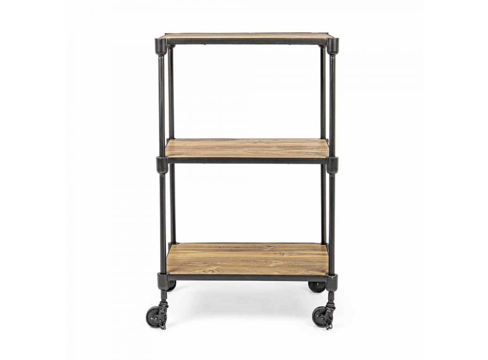 Bookcase in Painted Steel with Wheels and Shelves in Teak Homemotion - Fulvia