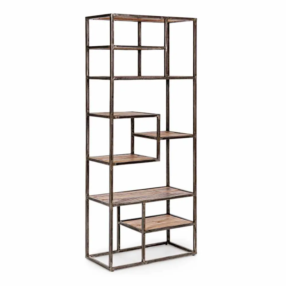 Homemotion Industrial Style Painted Steel and Wood Bookcase - Zompo Viadurini
