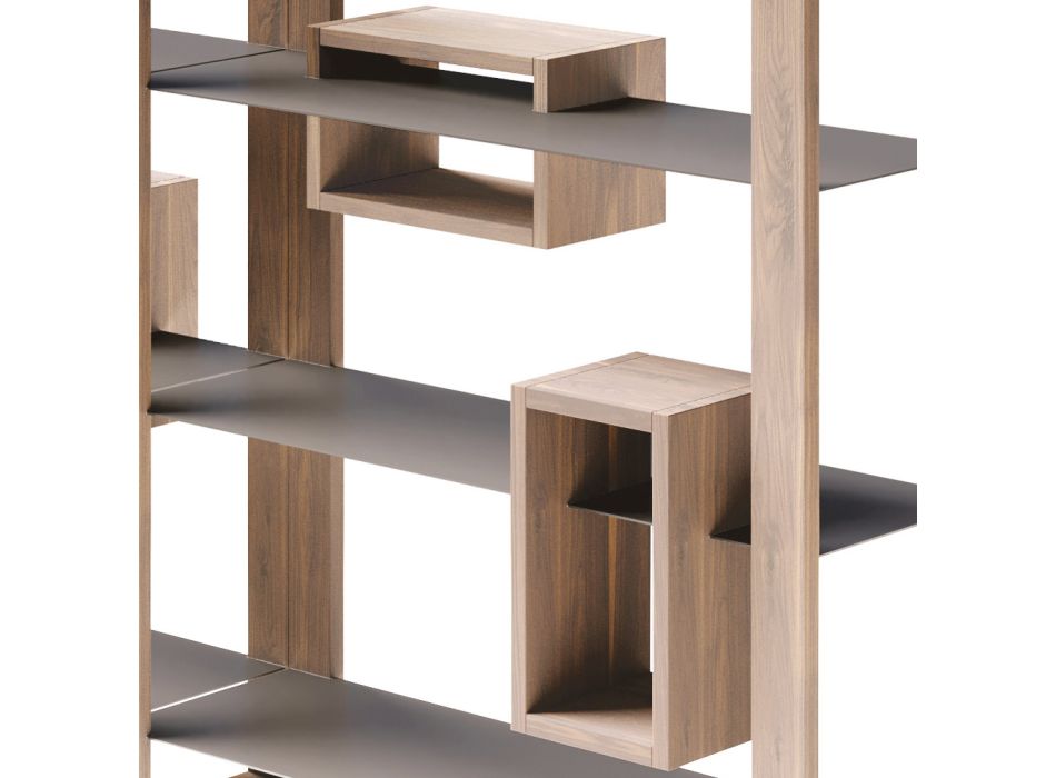 Bookcase in Knotted Walnut Wood and 6 Shelves Made in Italy - Berta Viadurini
