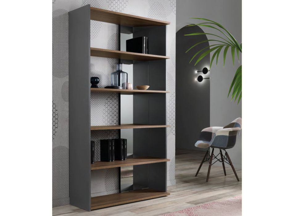 Bookcase in Mdf and Melamine with Glass Element Made in Italy - Shortbread