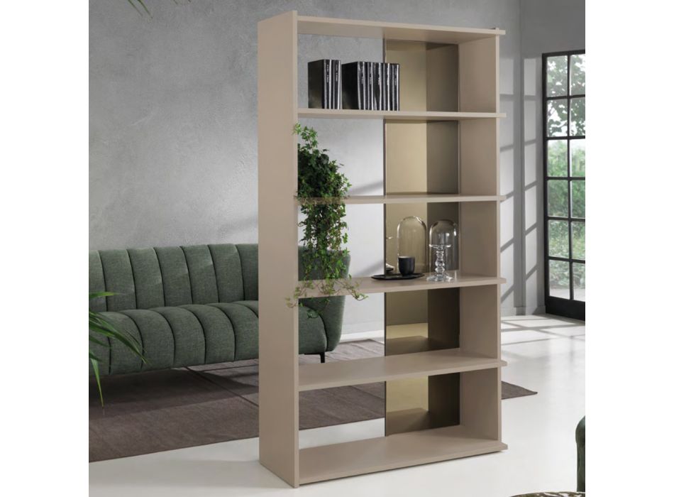 Bookcase in Mdf and Melamine with Glass Element Made in Italy - Shortbread