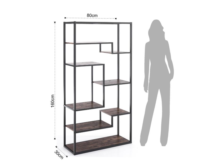 Bookcase in metal and wooden shelves - lead Viadurini