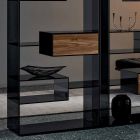 Bookcase in Smoked Glass with Canaletto Walnut Wood Drawer Italian Design - Linzy Viadurini