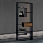 Bookcase in Smoked Glass with Canaletto Walnut Wood Drawer Italian Design - Linzy Viadurini