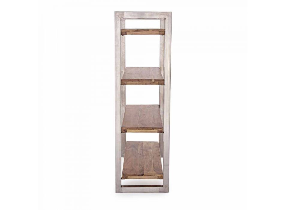 Modern Bookcase with Structure in Chromed Steel and Wood Homemotion - Lisotta Viadurini