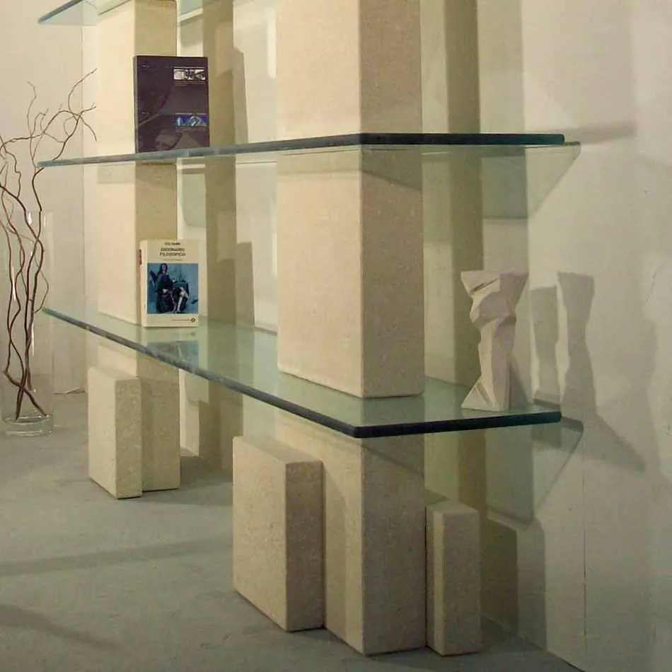 Contemporary modular stone and crystal bookcase by Poplia Viadurini