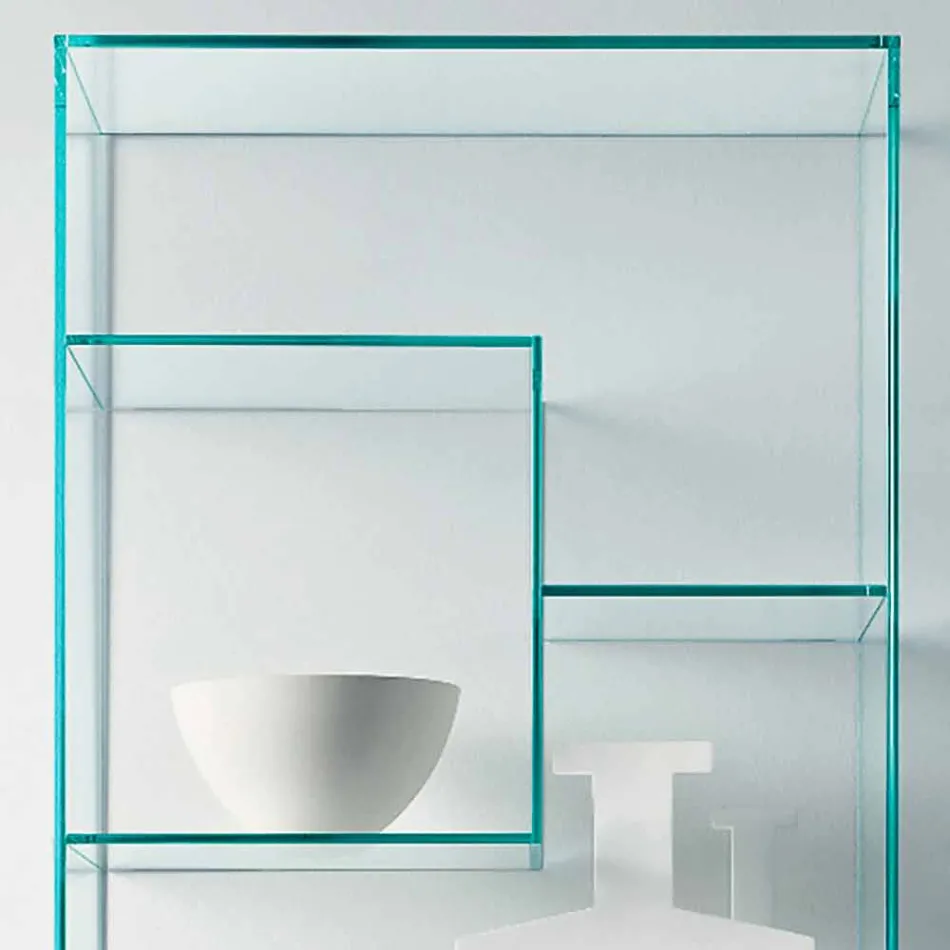 Double Extra-clear Glass Living Room Bookcase with or without Drawers - Linzy Viadurini