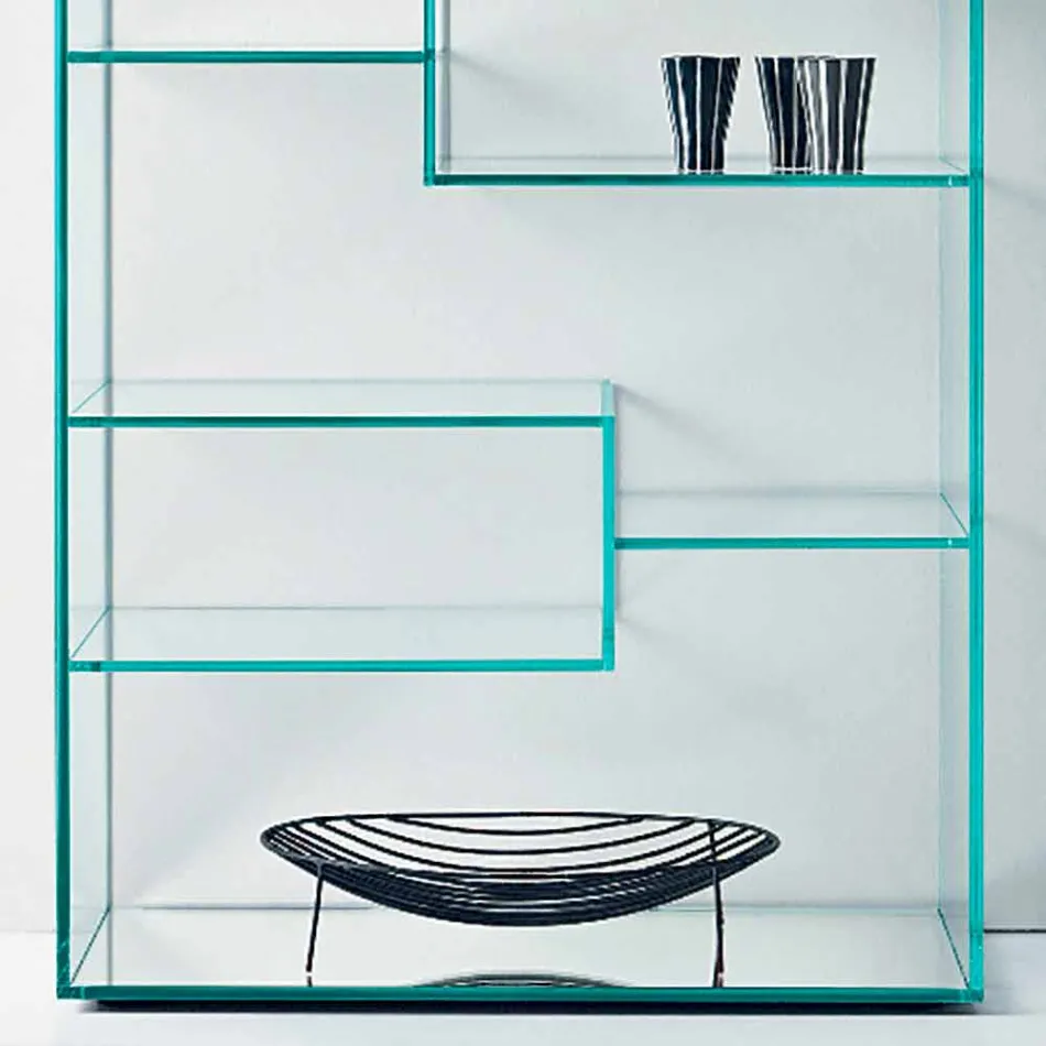 Double Extra-clear Glass Living Room Bookcase with or without Drawers - Linzy Viadurini