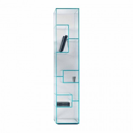 Single Column Bookcase in Extra-clear or Smoked Glass for Living Room - Linzy Viadurini
