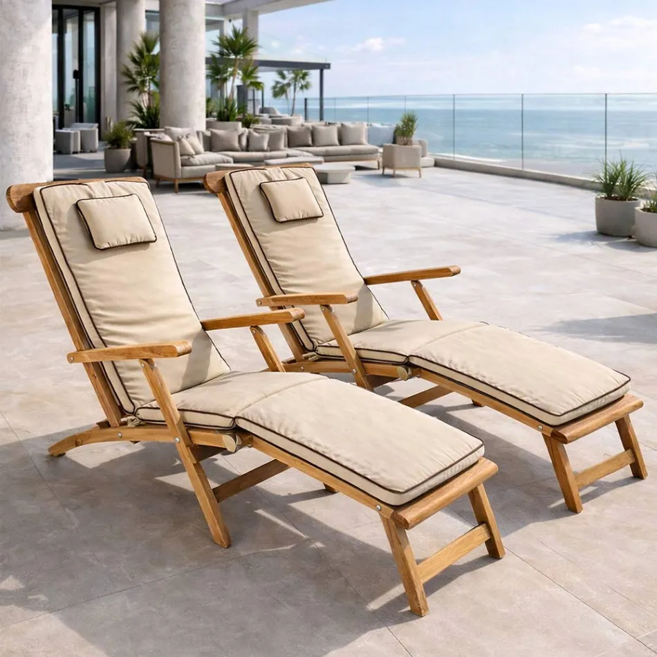 Natural Teak Wood Garden Lounger - Yggdrasil Viadurini