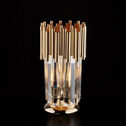 Gilded Iron Table Lamp with Rhinestones Made in Italy for Interior Decor - Paris Viadurini