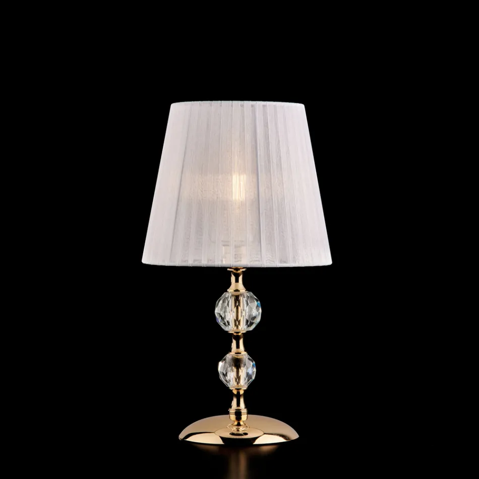Gilded Iron and Crystal Table Lamp with Made in Italy Lampshade - Madrid Viadurini