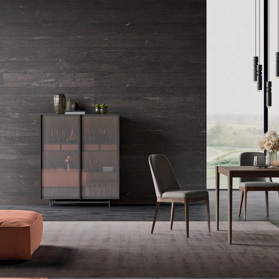2-Door Sideboard in Ecological Wood and High Quality Metal Made in Italy - Aaron Viadurini