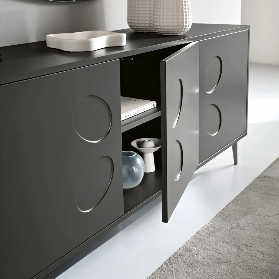 Three-Door Sideboard in Melamine and MDF with Metal Base Made in Italy - Rialto Viadurini
