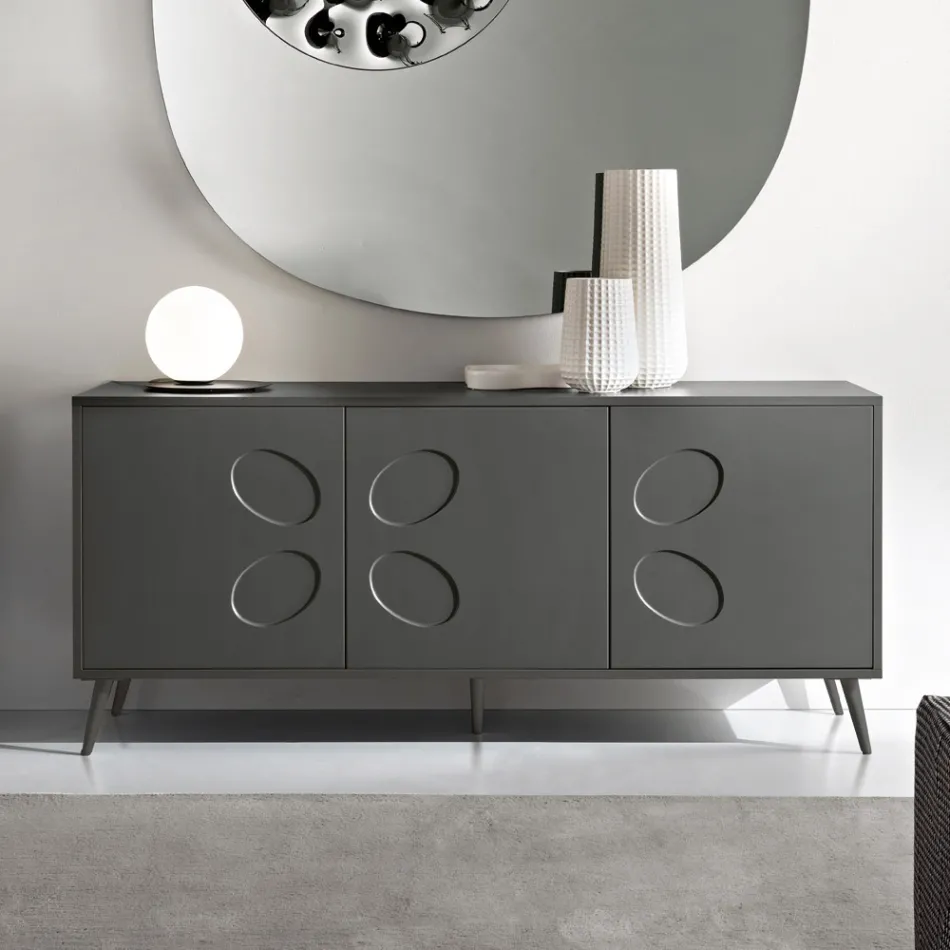 Three-Door Sideboard in Melamine and MDF with Metal Base Made in Italy - Rialto Viadurini
