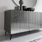 Three-Door Sideboard in Striped Glass and Melamine-Finished Wood Made in Italy - Ninfa Viadurini