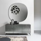 Three-Door Sideboard in Striped Glass and Melamine-Finished Wood Made in Italy - Ninfa Viadurini