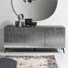 Three-Door Sideboard in Striped Glass and Melamine-Finished Wood Made in Italy - Ninfa Viadurini