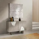 Sideboard with 2 Doors in Lacquered MDF with Pantograph and Marble Effect Glass Inserts - Danila Viadurini