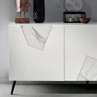 Sideboard with 3 Doors in Lacquered MDF with Pantograph and Marble Effect Glass Inserts - Danila Viadurini