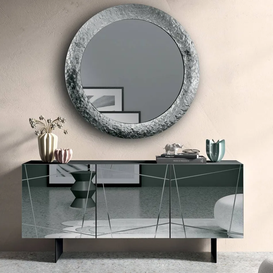 Sideboard with 3 Mirrored Glass Doors and Metal Base - Eleonora Viadurini