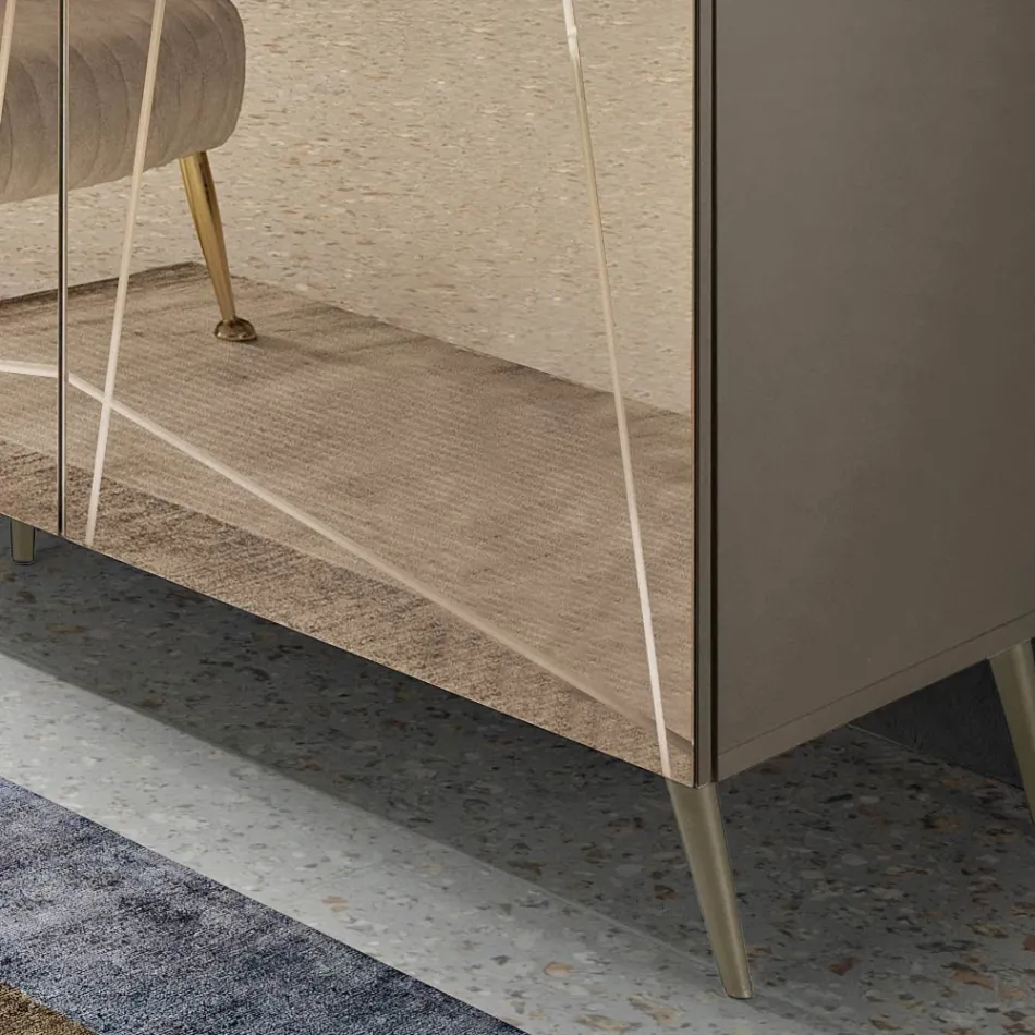 Sideboard with 3 Mirrored Glass Doors and Metal Base - Eleonora Viadurini