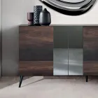 Sideboard with 3 Oak Veneer Doors and Mirror Inserts - Enrica Viadurini