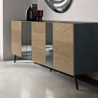 Sideboard with 3 Oak Veneer Doors and Mirror Inserts - Enrica Viadurini