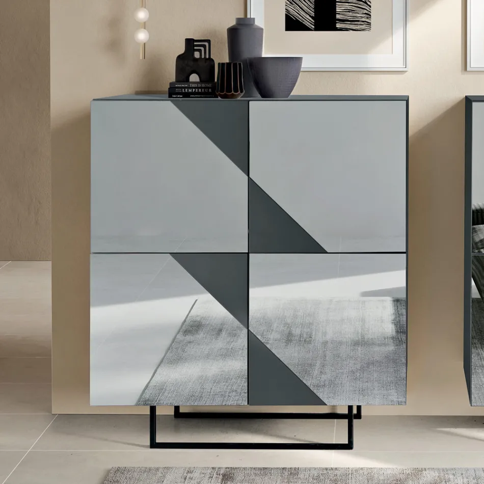 Sideboard with 4 Lacquered MDF Doors Covered in Mirror Glass - Diletta Viadurini
