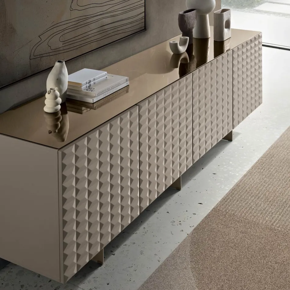 Sideboard with 4 Doors in MDF Covered in Lacquered PVC Made in Italy - Dorotea Viadurini
