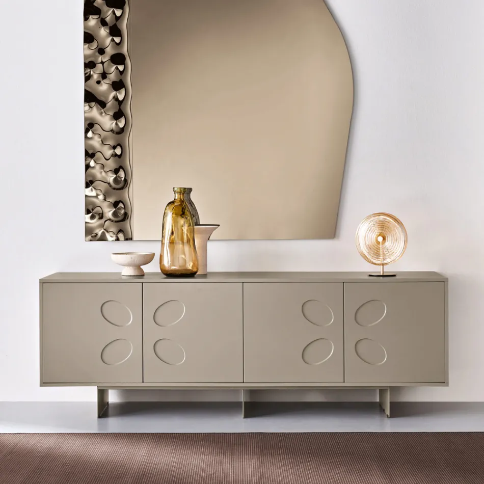 Rialto Sideboard with Four Doors in MDF and Melamine in Two Finishes Made in Italy Viadurini