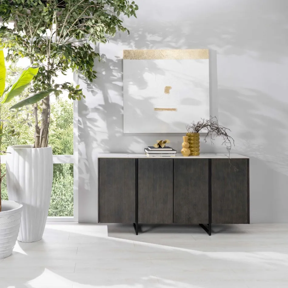 Sideboard with MDF, Ceramic Structure and 4 Doors with Soft Closing - Click Viadurini