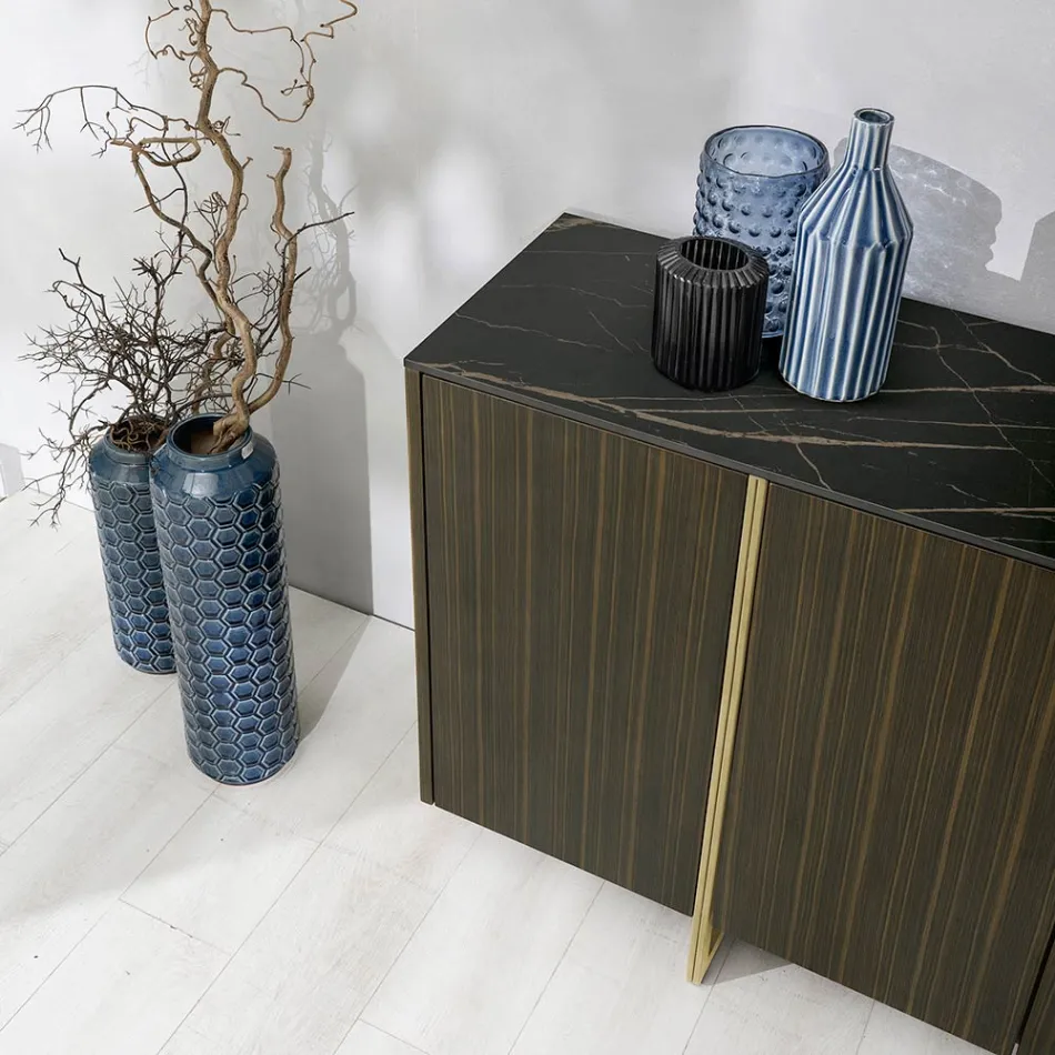 Sideboard with MDF, Ceramic Structure and 4 Doors with Soft Closing - Click Viadurini