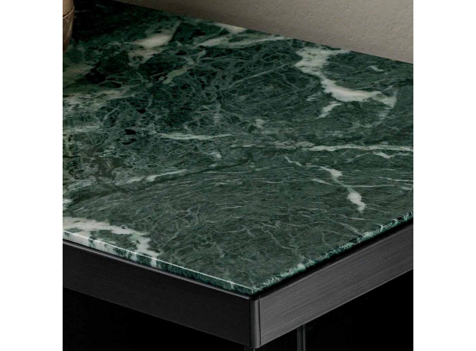 Living Room Sideboard in Smoked Glass and Green Guatemala Marble - Leonarda Viadurini