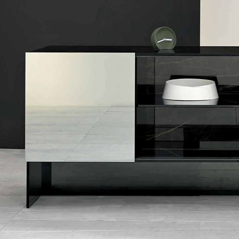 2-Door Design Sideboard in Smoked Glass Made in Italy - Sciocca Viadurini
