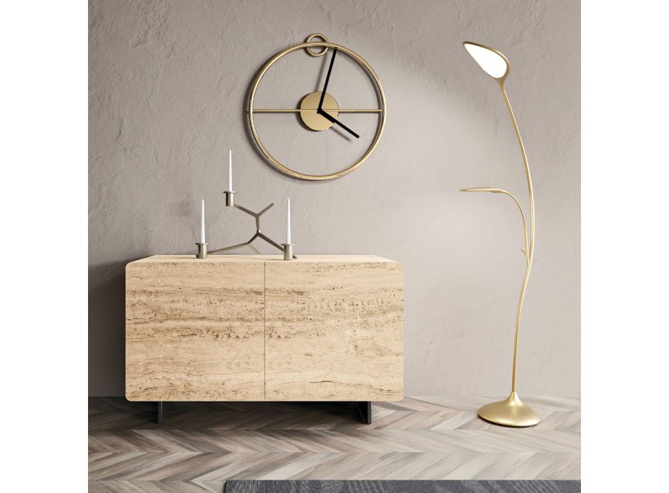 Living Room Sideboard with 2 Doors in Travertine Marble Finish Made in Italy - Jon Viadurini